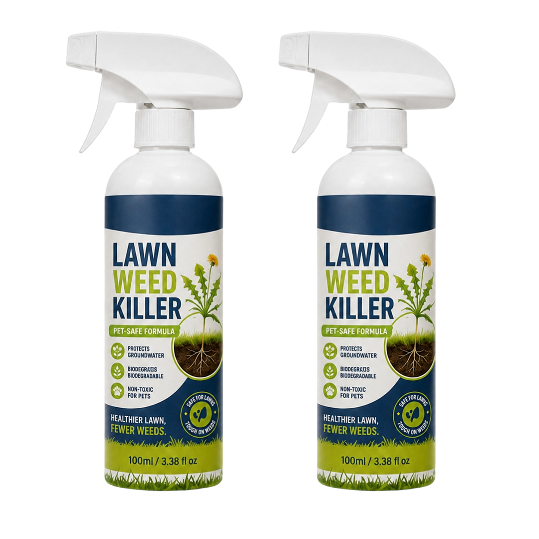 Two bottles of Lawn Weed Killer spray with pet-safe formula