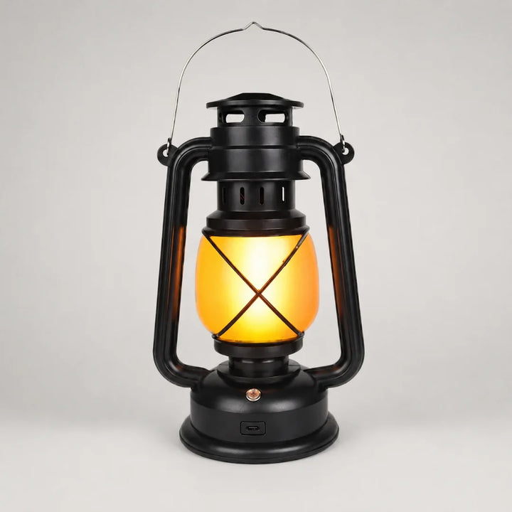 Black vintage rechargeable led flame lantern on neutral background
