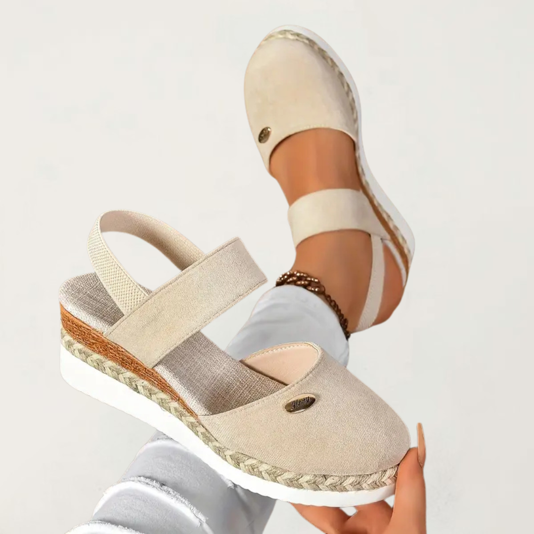 Women's orthopedic platform slingback sandals in beige view