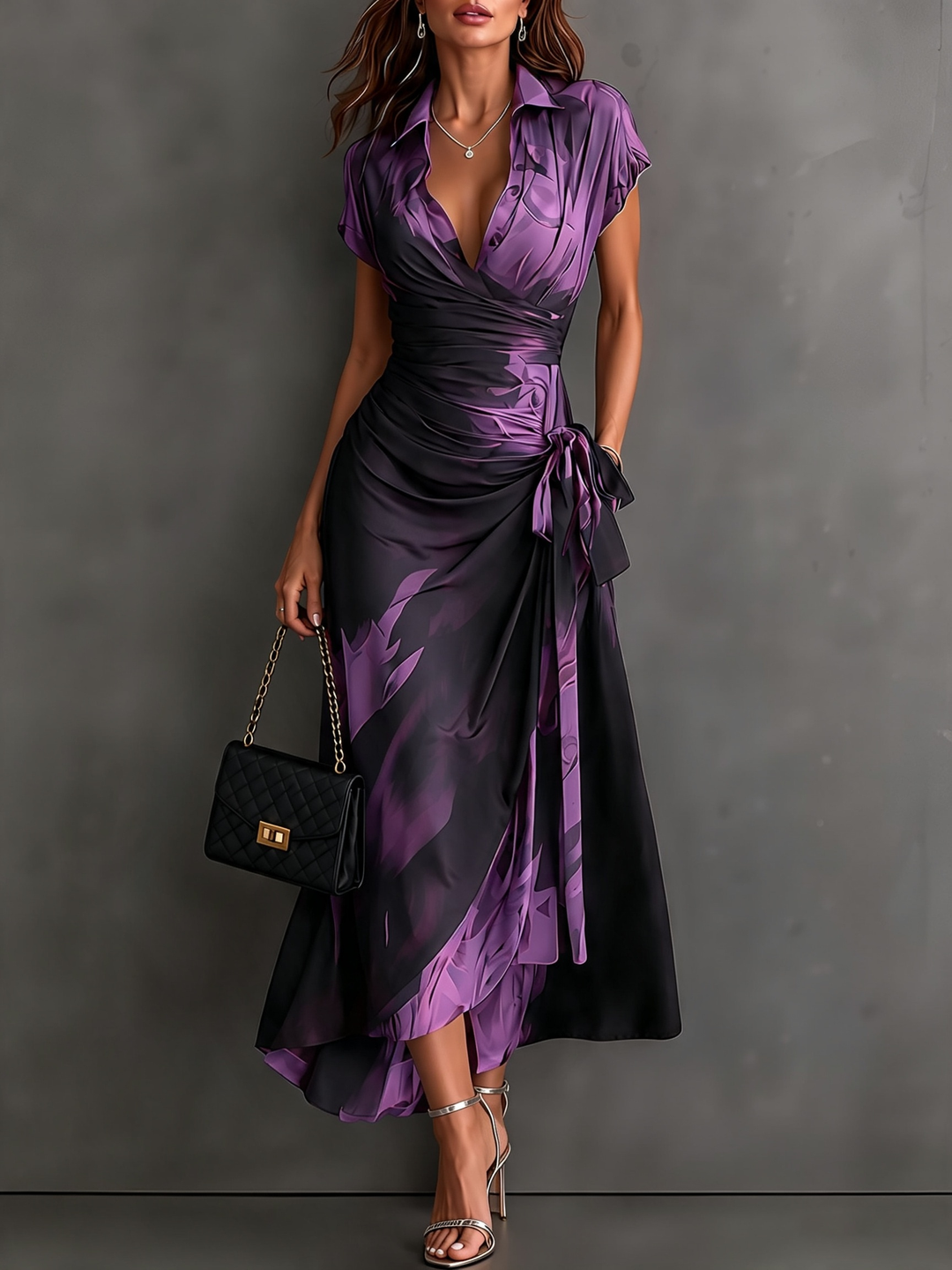 Fabric and print detail of women's abstract maxi dress