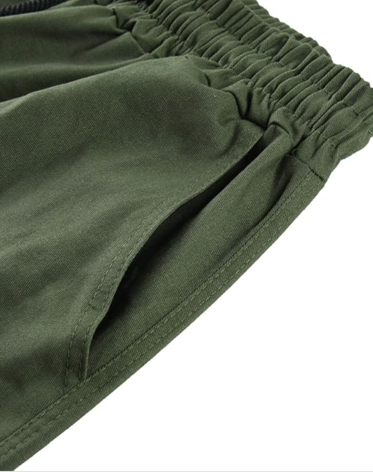 Multiple cargo pockets displayed clearly on mens fashion trousers