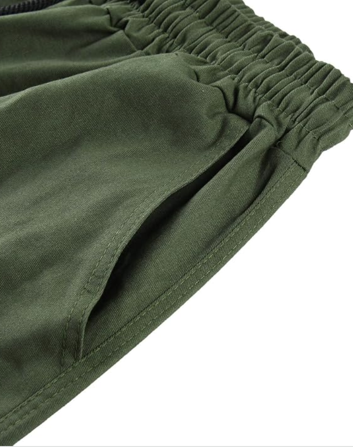 Multiple cargo pockets displayed clearly on mens fashion trousers