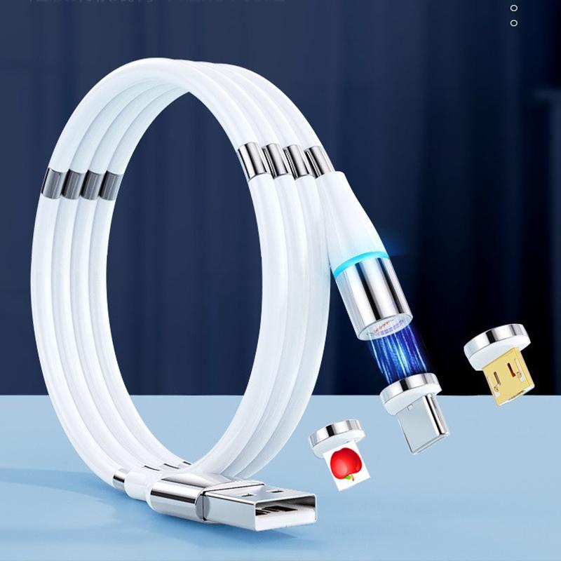 White universal fast charger cable displaying magnetic coil technology