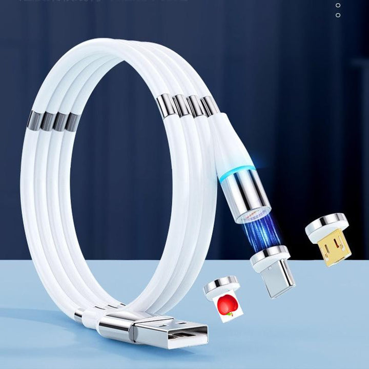 White universal fast charger cable displaying magnetic coil technology