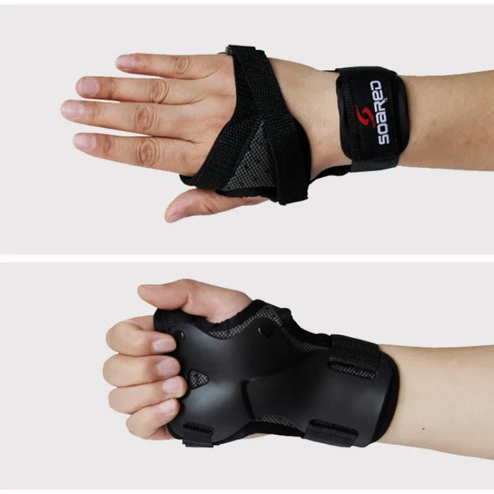 Top and bottom view of wrist protector showing adjustable straps