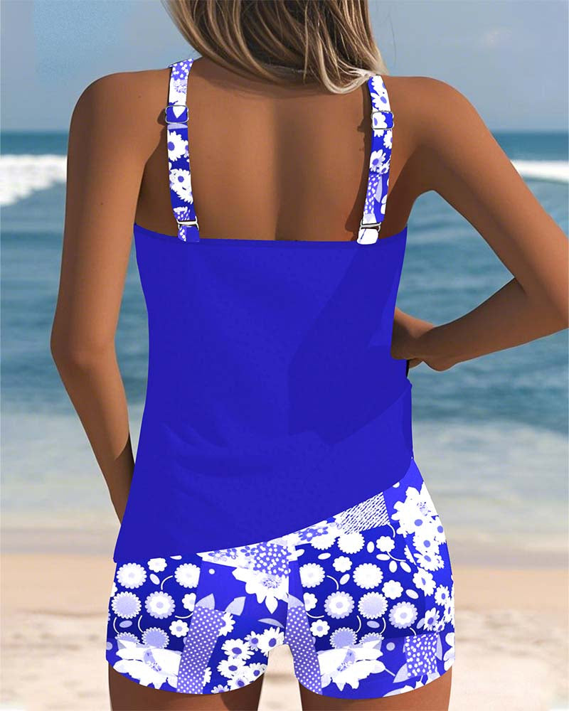 Chic tankini swim set with tropical floral print for ultimate summer style