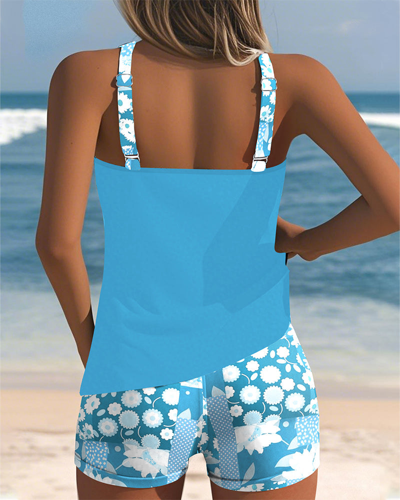 Comfortable floral print swimwear set ideal for summer vacation beachwear