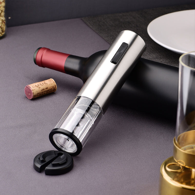 Rechargeable electric wine bottle opener with foil cutter in sleek black finish
