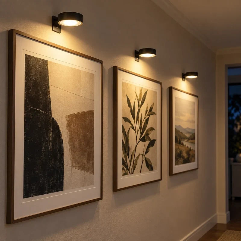 Detailed view of the LED picture light rotating head for optimal artwork illumination