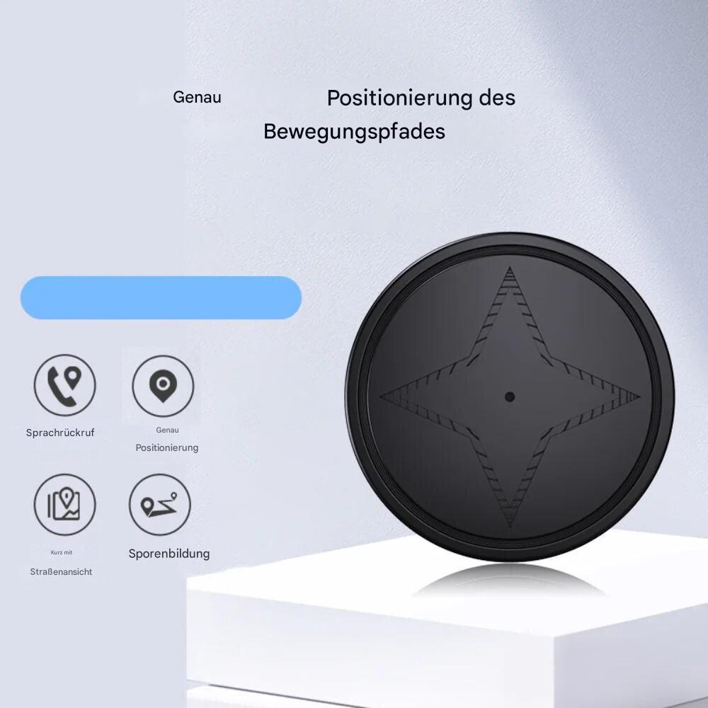 Mini smart tracker device shown next to keys and a wallet for everyday valuables safety.