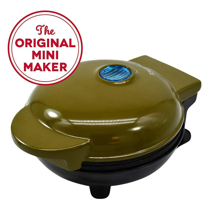 Light green portable mini waffle maker with original maker badge