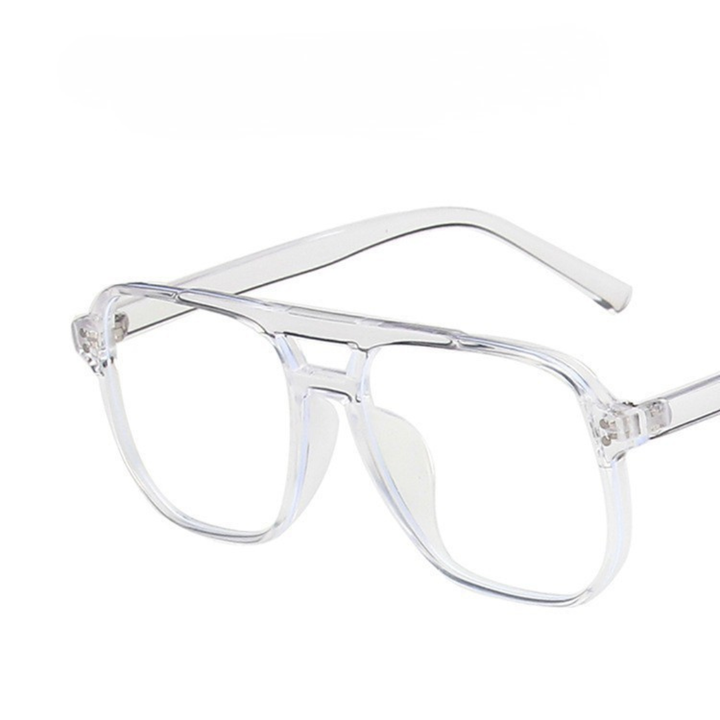 Studio product view of clear frame double bridge sunglasses