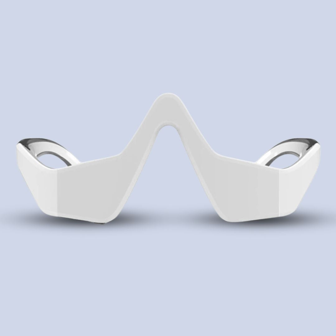Front view of the sleek white electronic under-eye massager