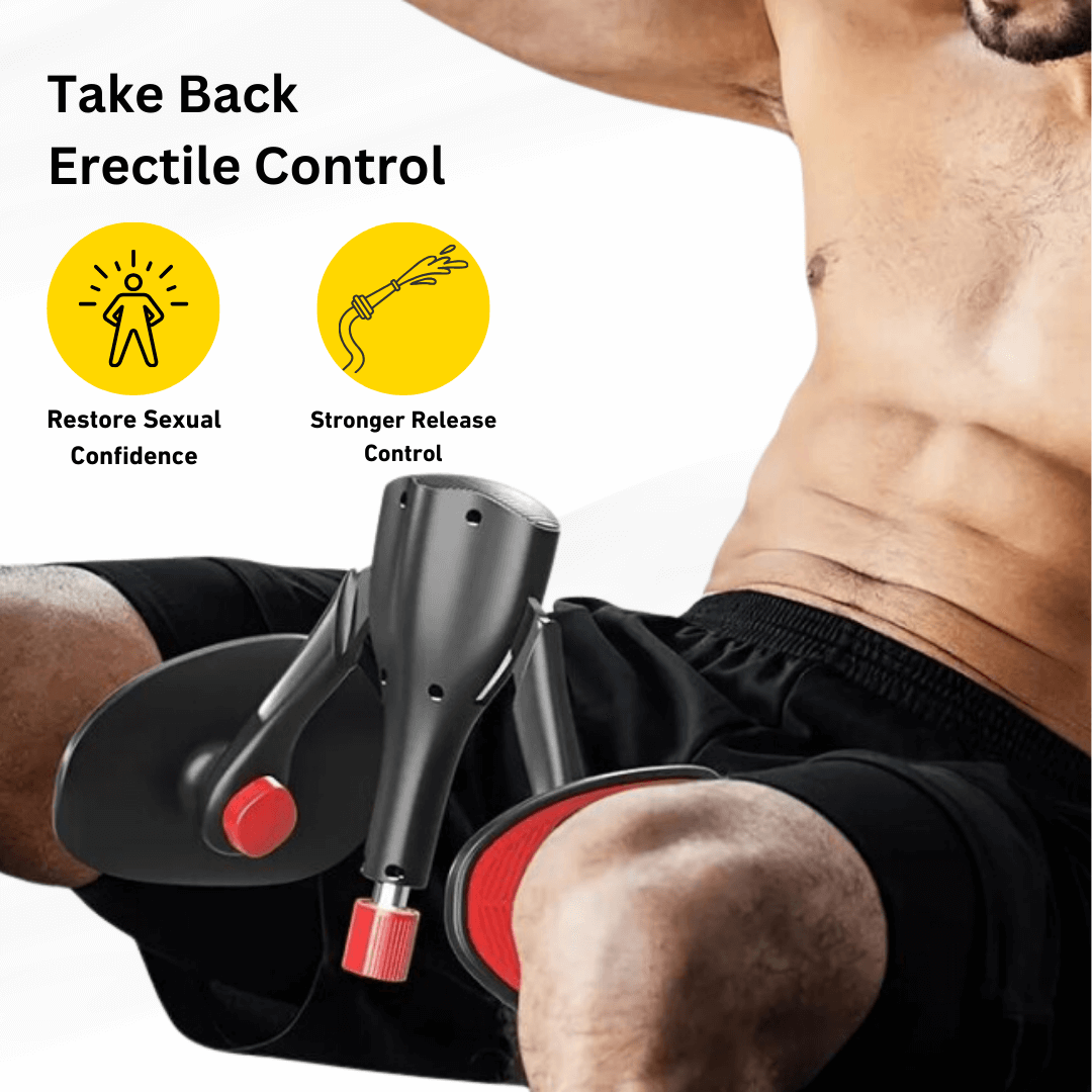 Man demonstrating pelvic floor exercises using the CoreFlex trainer