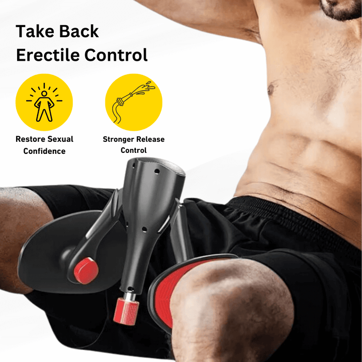 Man demonstrating pelvic floor exercises using the CoreFlex trainer