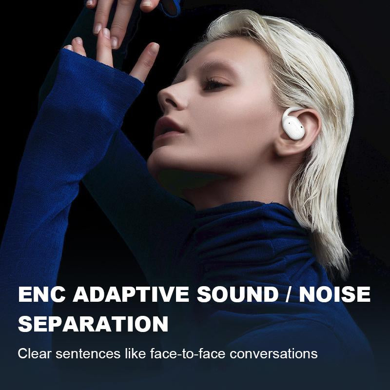 Bluetooth earphones in open ear design resting on charging dock