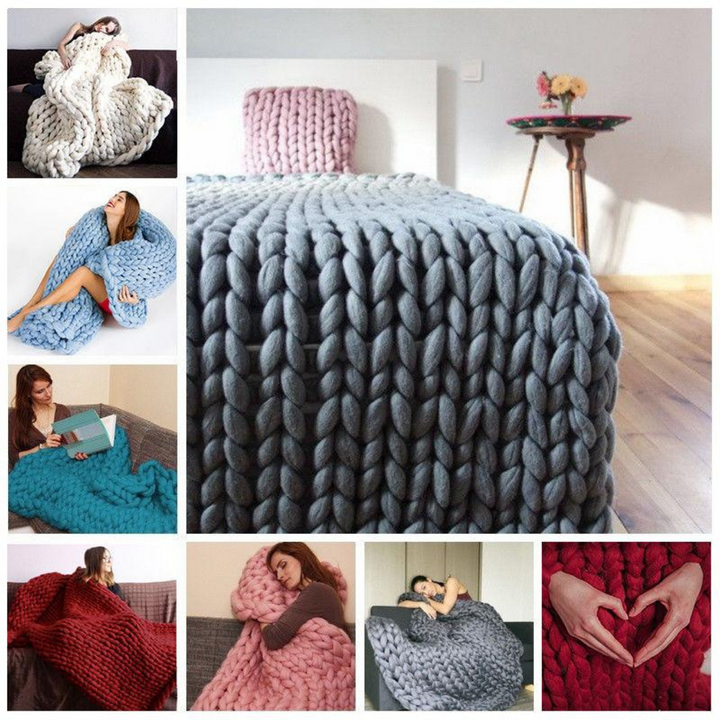 Step by step instructions for crafting a chunky knit winter blanket