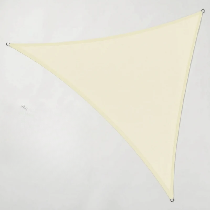 Beige triangular shade sail canopy isolated on a white background
