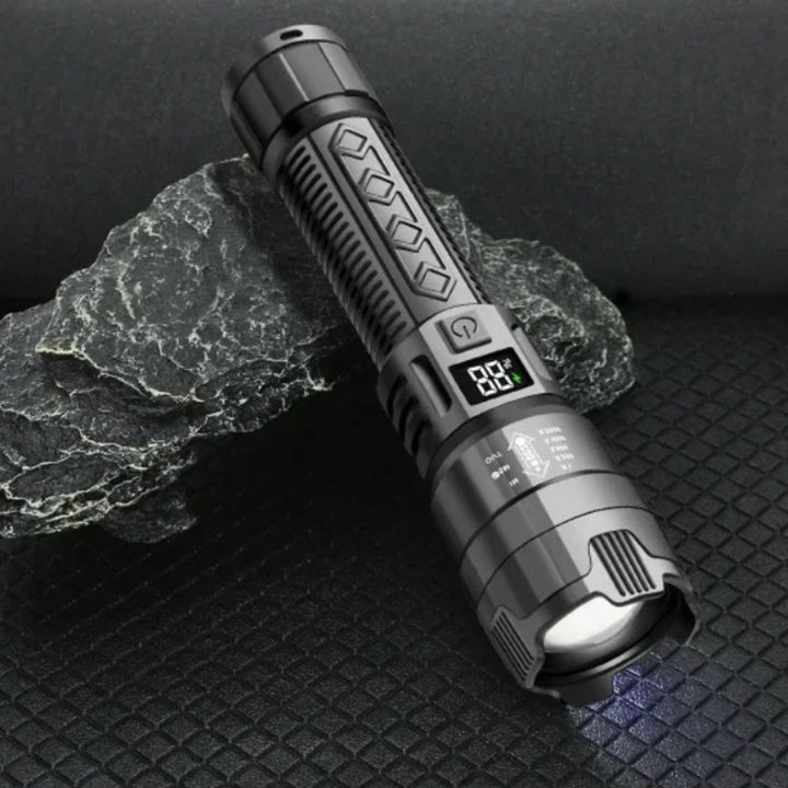 Rechargeable hiking torch accessory kit including charging cable and strap