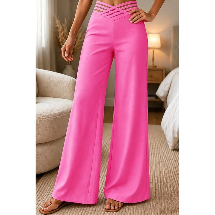 Chic women trousers in a solid color with a relaxed, elegant wide-leg silhouette