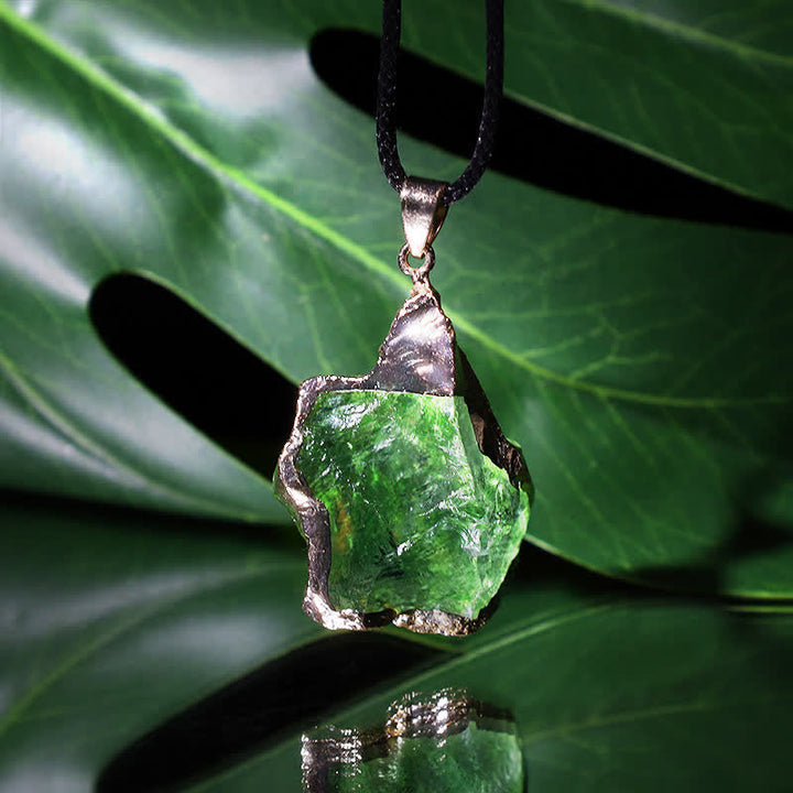 Raw Moldavite crystal pendant necklace, perfect for gemstone jewelry lovers