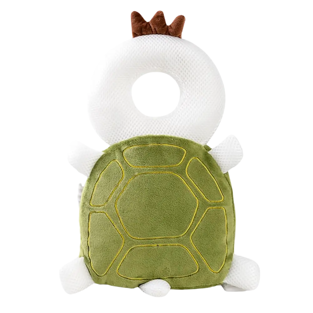 Turtle style baby safety head protector backpack in green and white