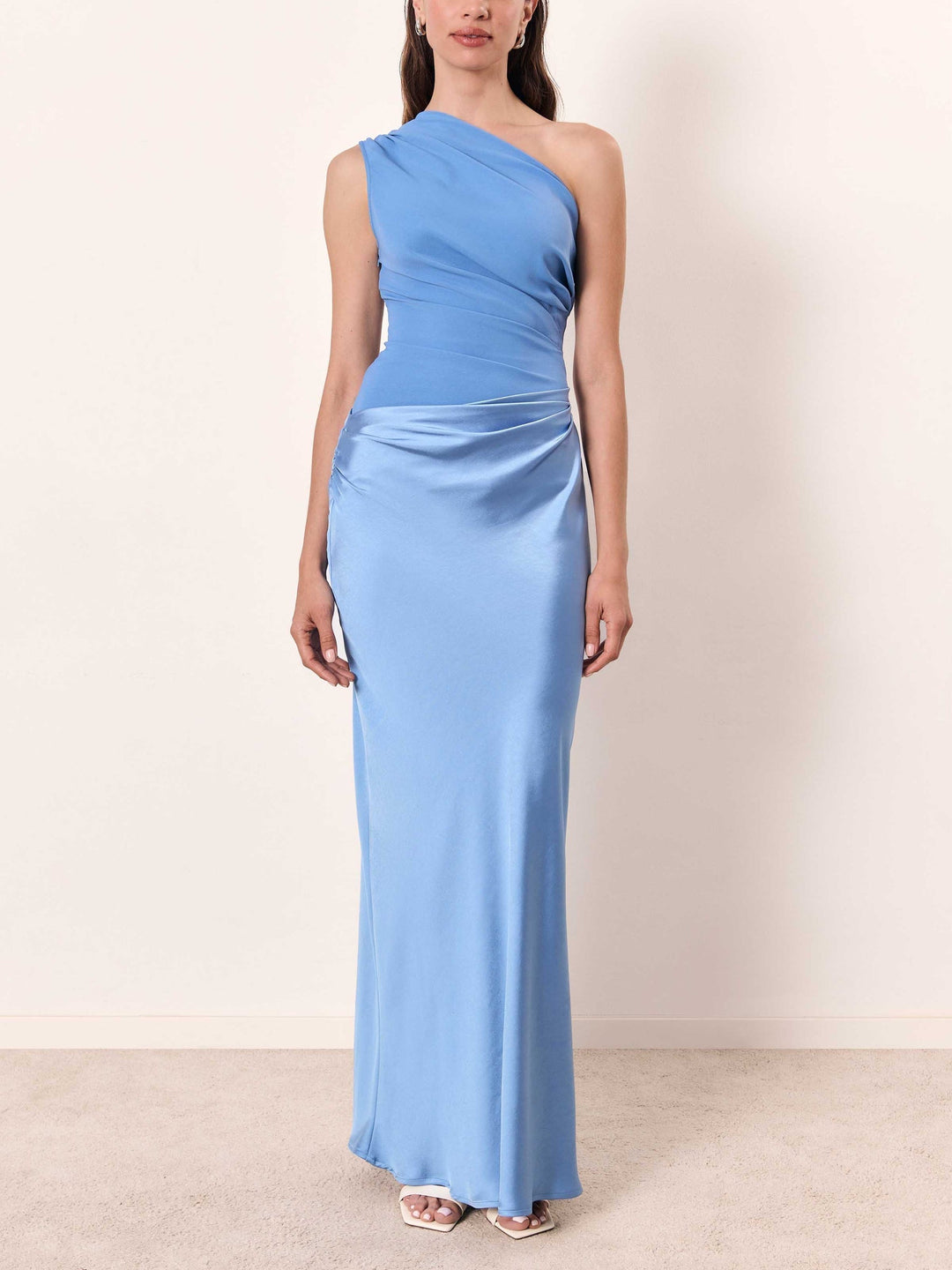 Detailed shot of bodice and draping on elegant womens evening gown