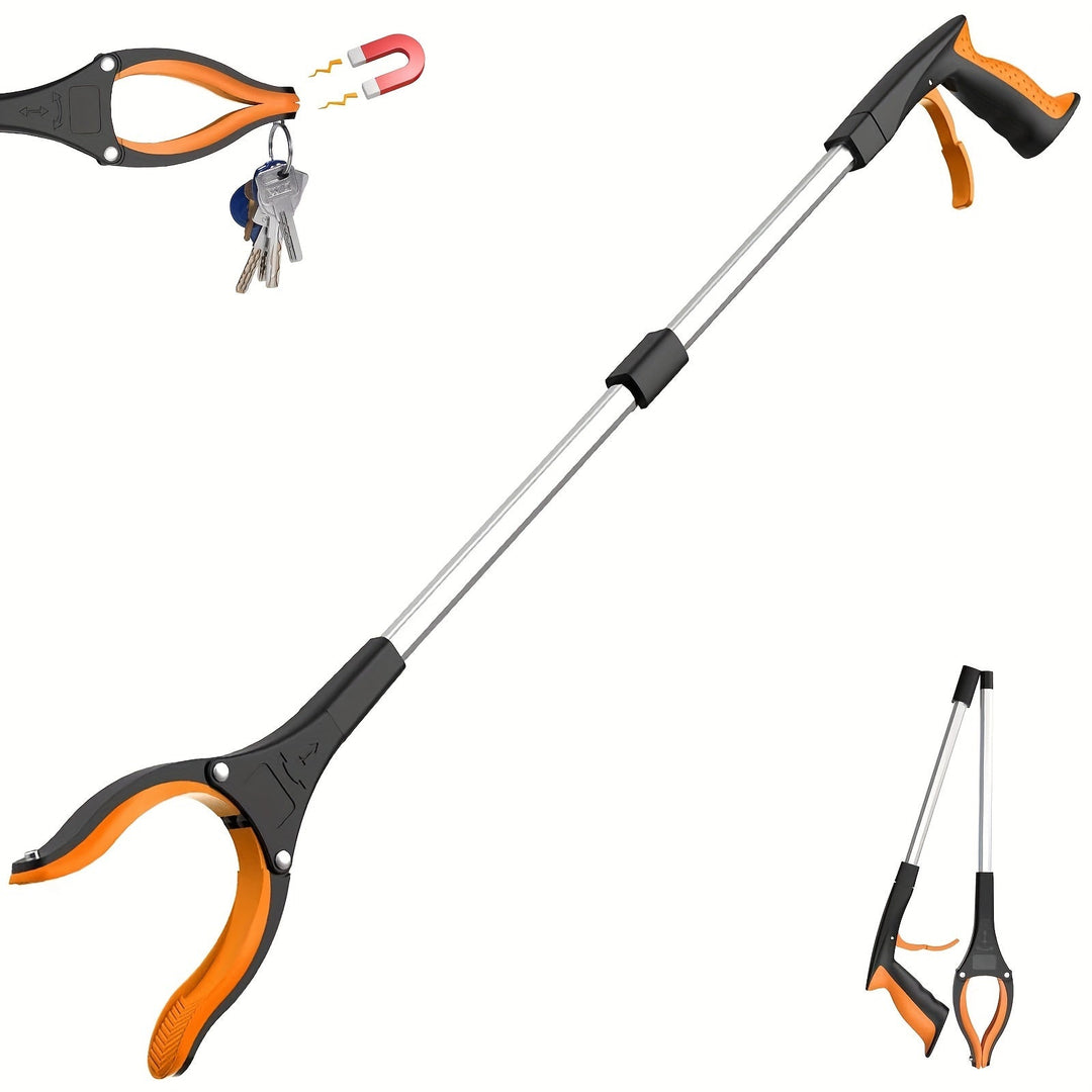 Unisex folding grabber tool with orange comfort grip handle