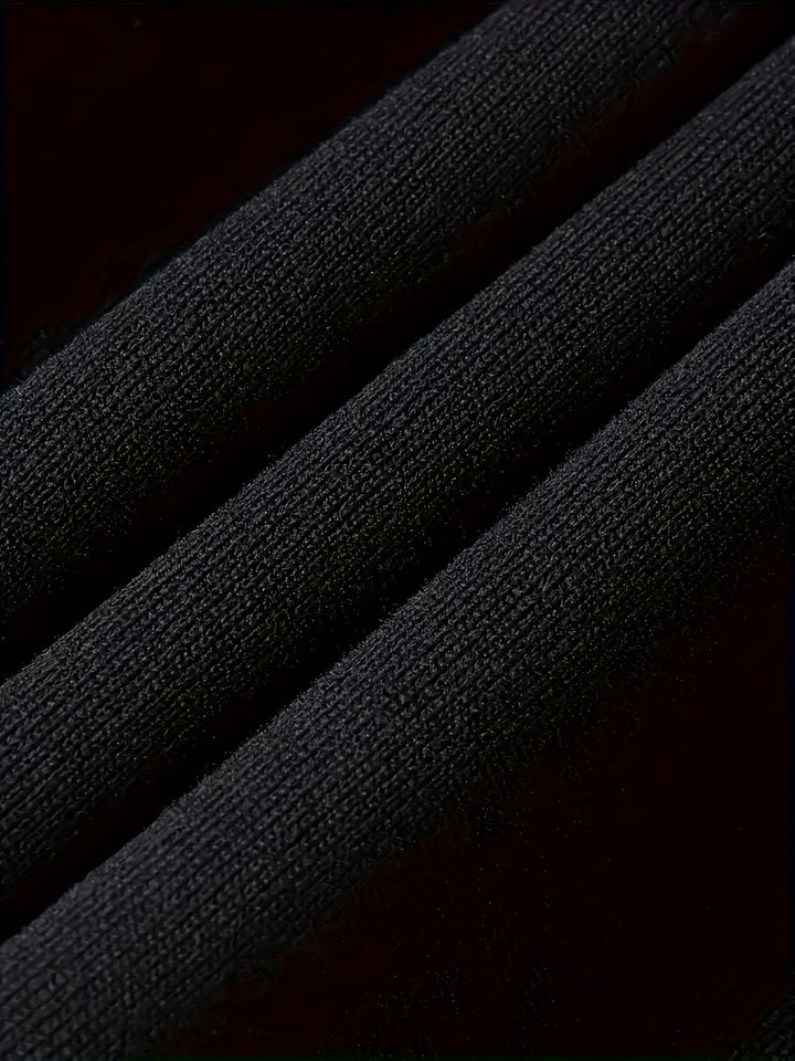 Close-up of quarter-zip neckline and adjustable hood on men's hoodie.
