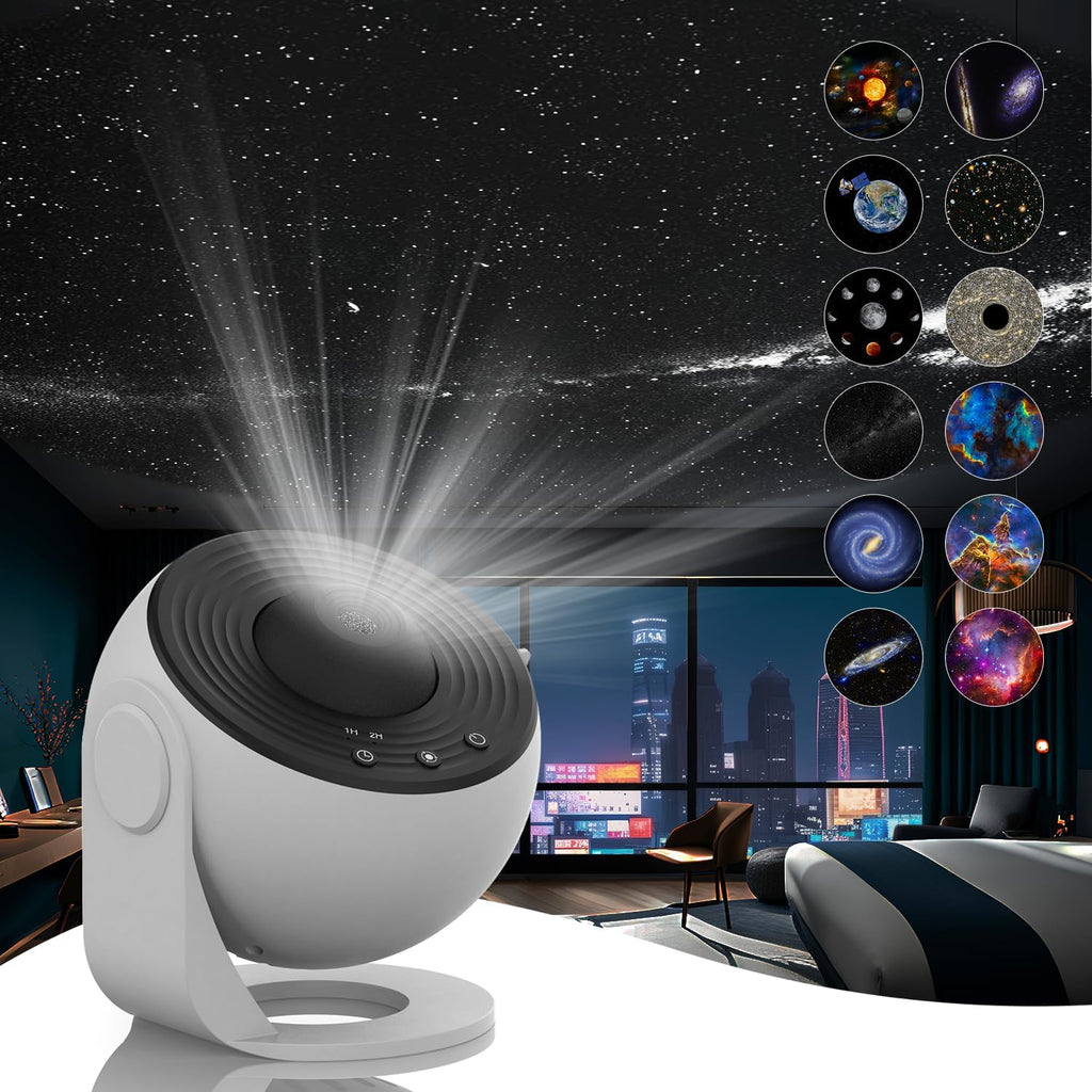 GalaxyNova projector showcasing 13 HD projection discs and starry ceiling display