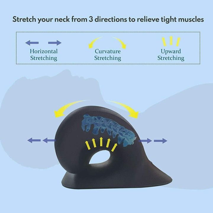 Person using the cervical traction device for neck and back pain relief