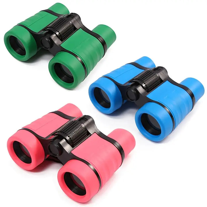 Three children binoculars in blue green and pink colors