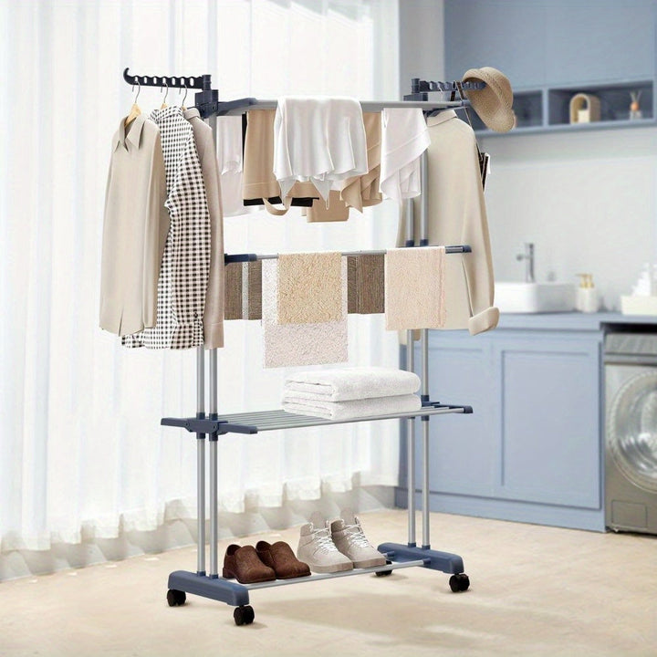 Space saving folding vertical clothes airer with hanging arms