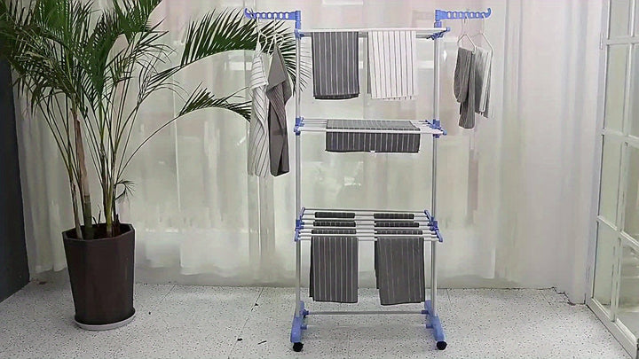 Mobile laundry organizer and clothes hanger stand with caster wheels