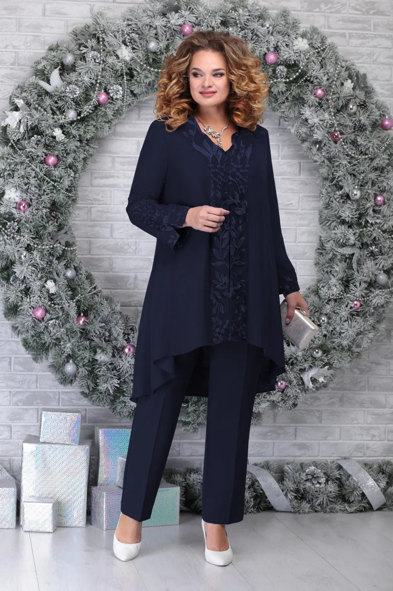 Detailed close-up of embroidery work on the plus-size womens fashion outfit