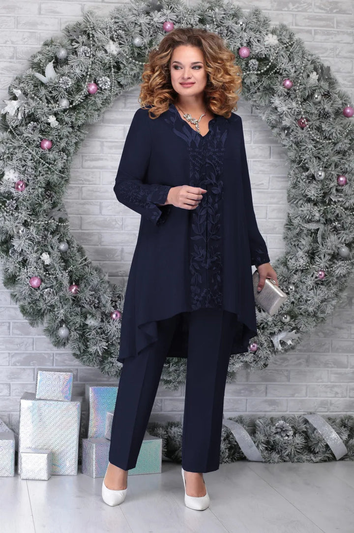 Detailed close-up of embroidery work on the plus-size womens fashion outfit