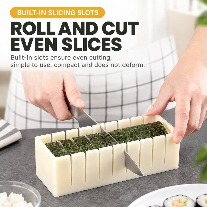 Compact kitchen organiser and sushi press kit packed together neatly