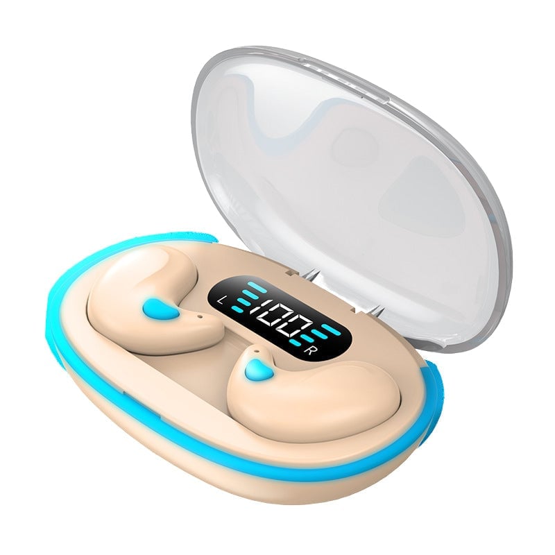 Top down view of wireless headphones showing minimalist electronics design