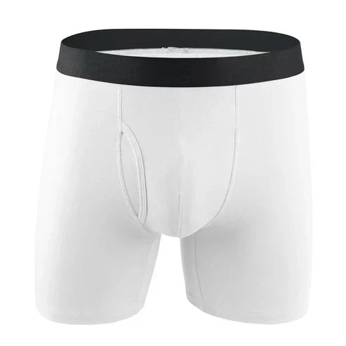 Close-up of waistband on men's leak proof absorbent boxer briefs
