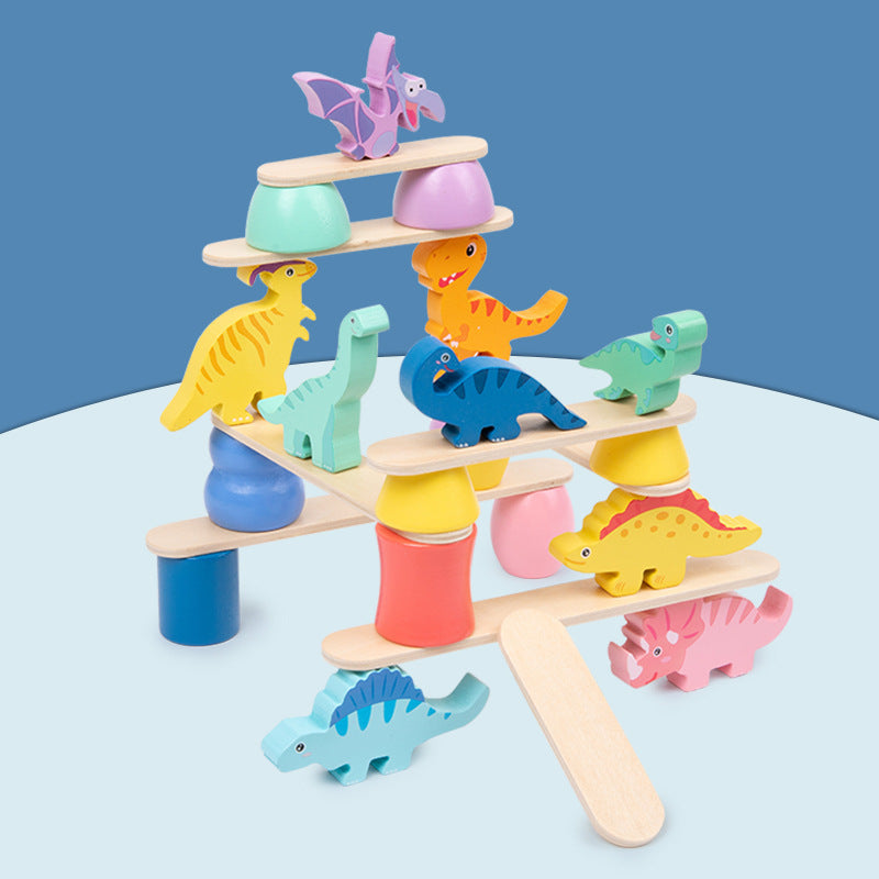 Alternative tower configuration showing the various dinosaur shapes and balancing pieces