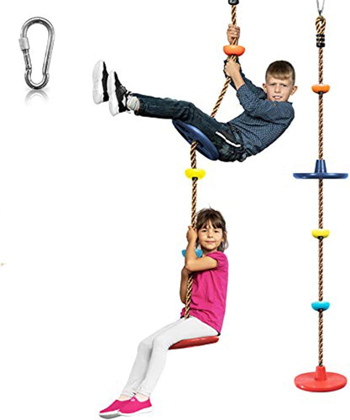 Durable outdoor tree swing set with green disc seat and secure hanging hardware for summer fun