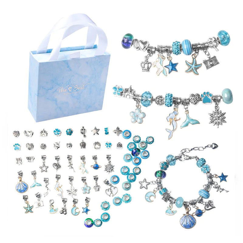 Children accessories making kit with pastel colored pony beads and thread