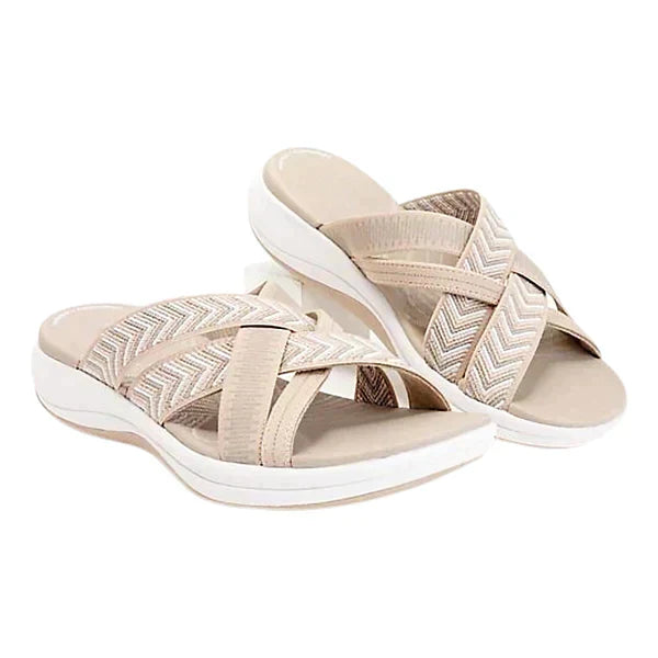 Beige orthotic sandals featuring comfortable arch support design