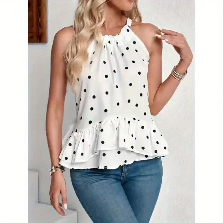 Back view of white women's ruffled tie-neck blouse for work