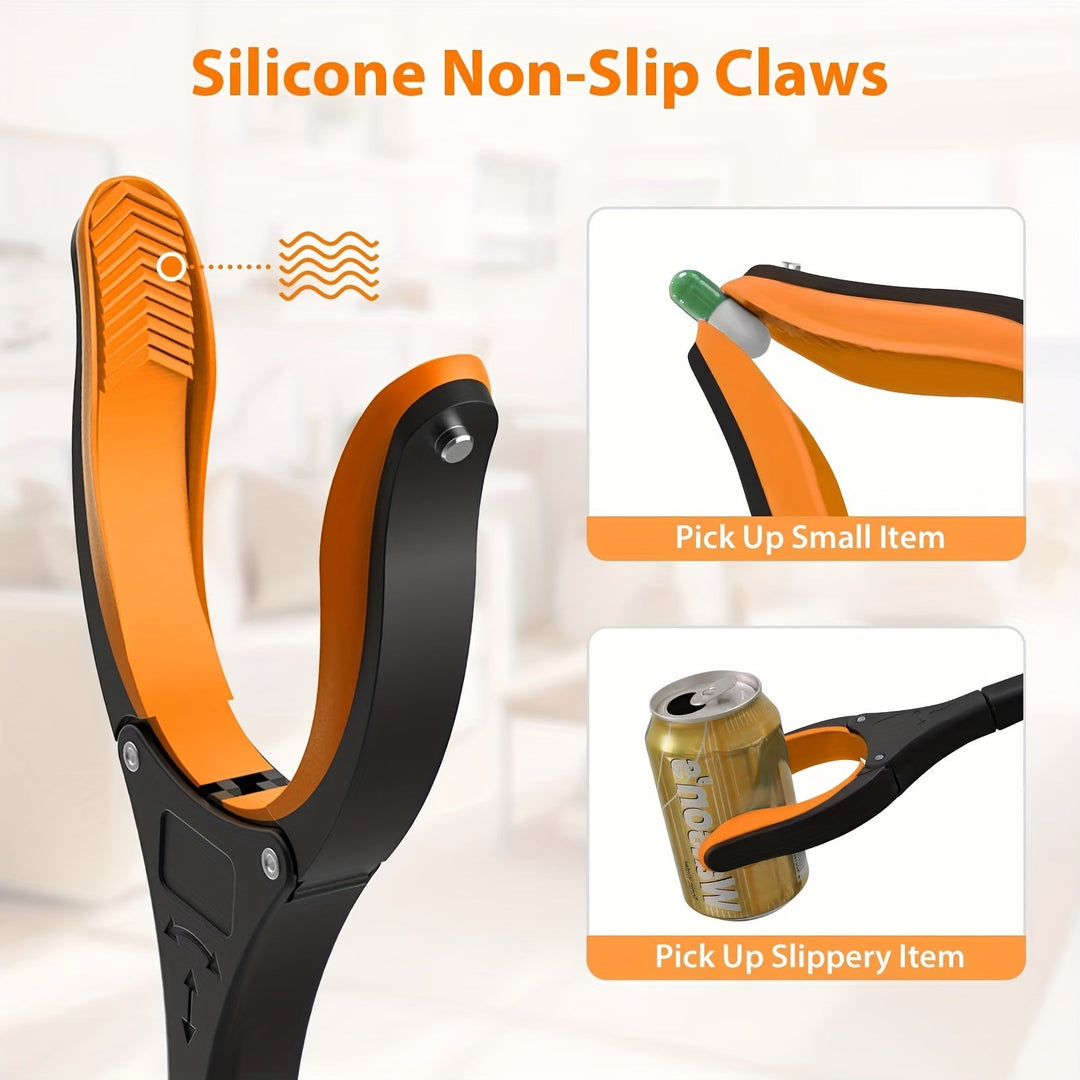 Person using folding mobility aid tool to reach high shelf