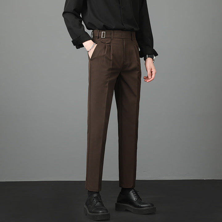 Mens slim-fit straight-leg trousers for formal wear and office attire