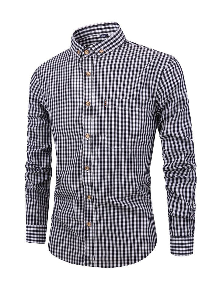 Mens check pattern casual long sleeve shirt paired with trousers