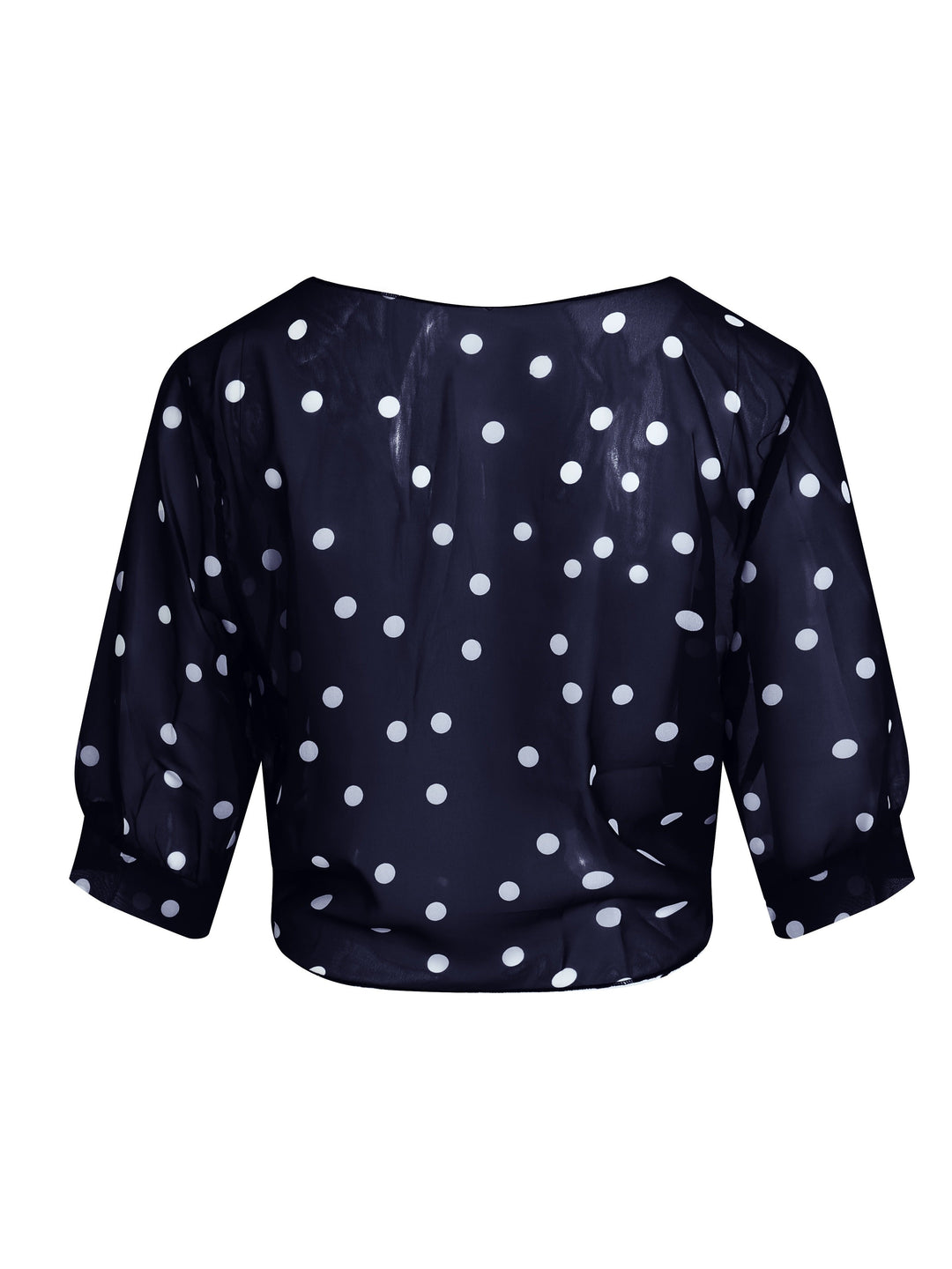 Professional office chic outfit featuring a black short sleeve tie-front polka dot top