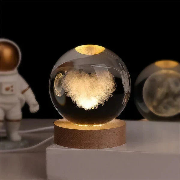 Unique gift idea glowing orb night light plugged in with warm LED illumination