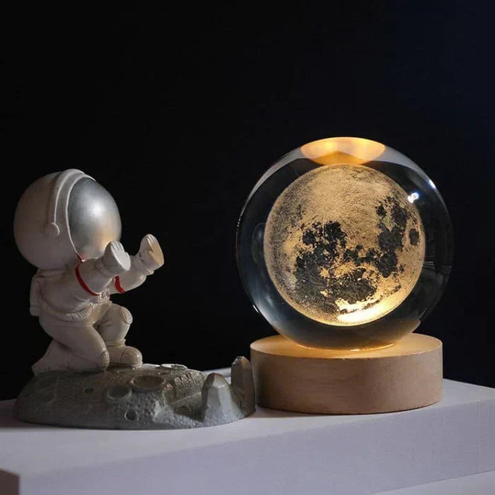 USB powered LED wooden base illuminating a decorative glass ball desk lamp